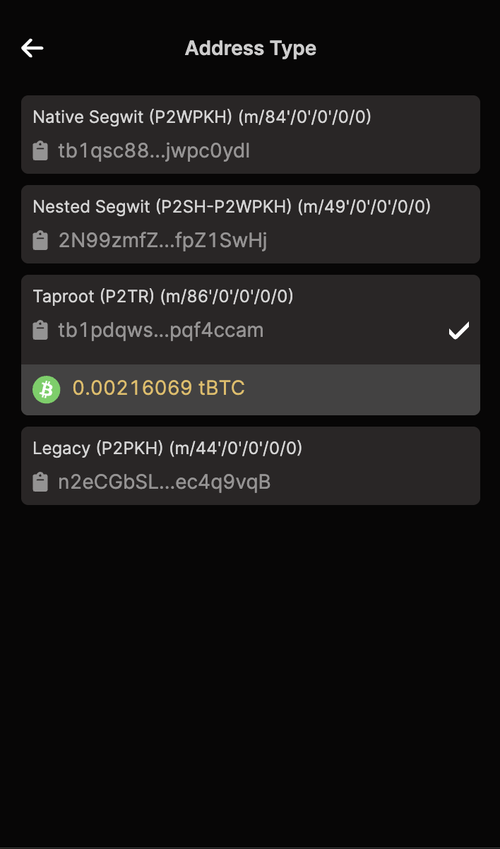 Choose Taproot (P2TR)